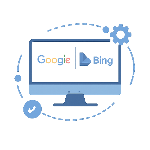 Computer monitor with Google and Bing logos on a white background